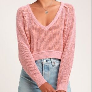 Free People V Neck Cropped Sweater Pink / Orange Medium